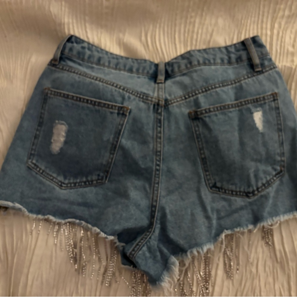 Forever 21 Women’s Glitter Tassel Jean Shorts - Picture 2 of 4